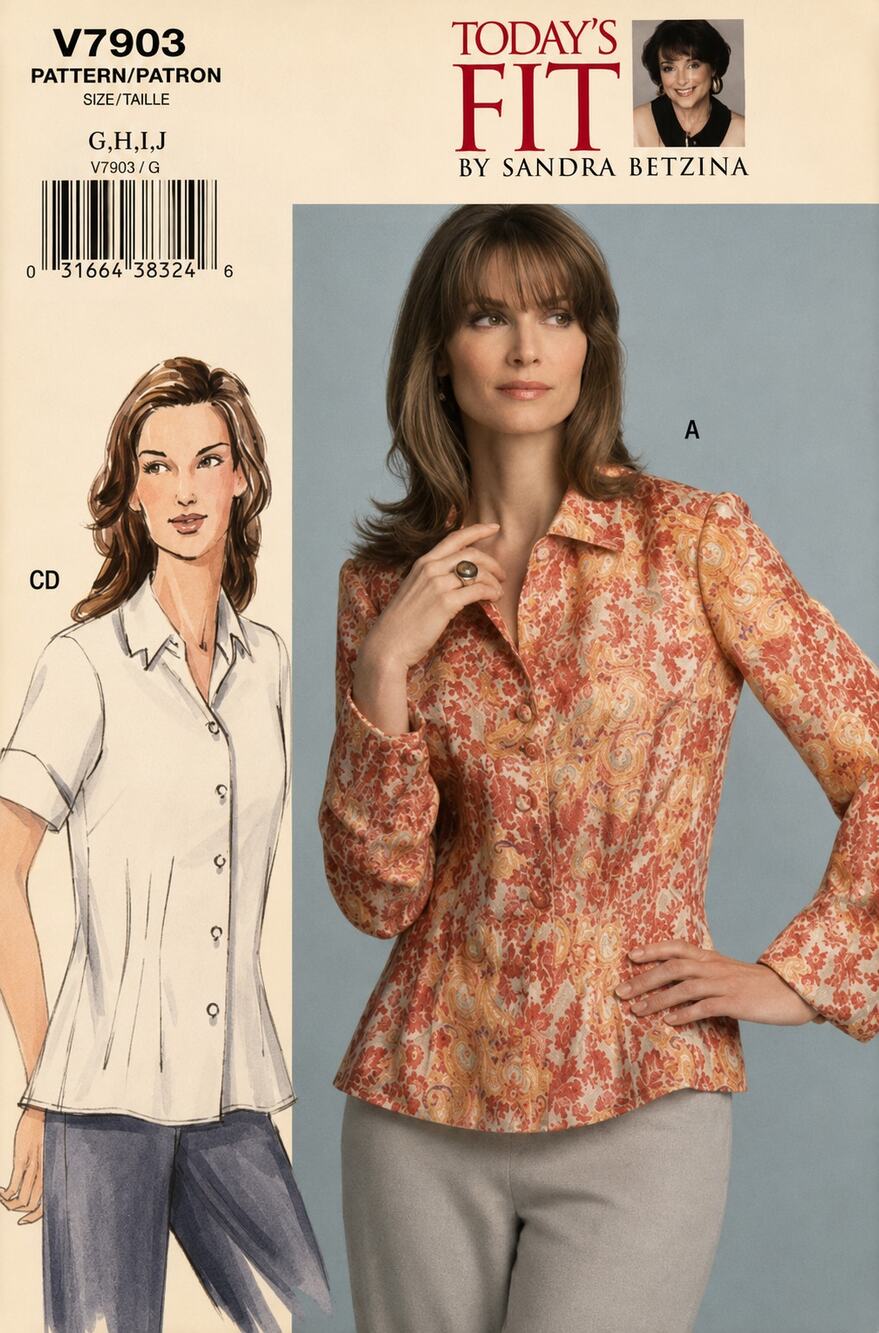 Vogue Sewing Pattern V7903 Button Up Blouse Top Shirt Misses Petite Size G-J